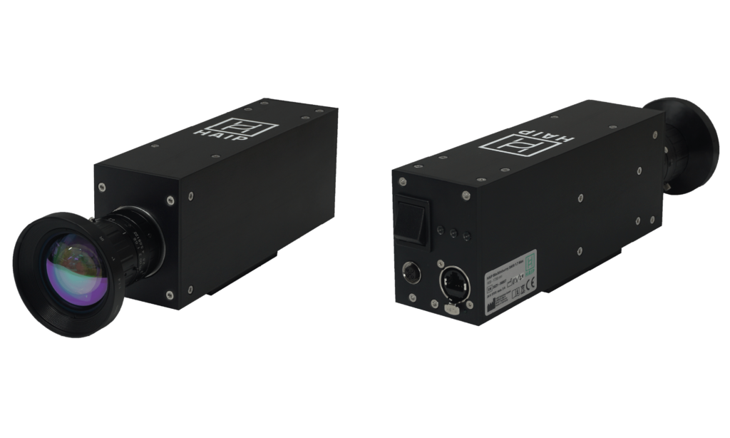 backside and frontside of a hyperspectral camera called BlackIndustry SWIR 1.7 from the company HAIP Solutions